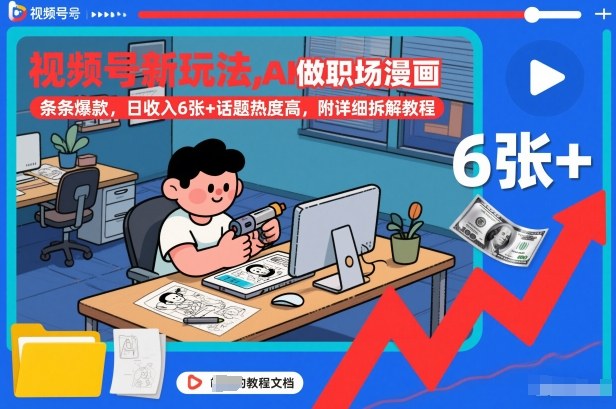视频号新玩法，AI做职场漫画，条条爆款，日收入6张+话题热度高，附详细拆解教程-个创网云网创