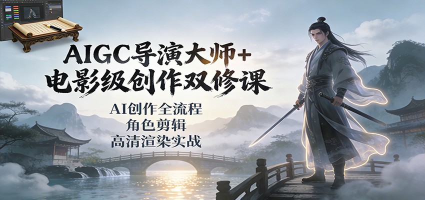 AIGC导演大师+电影级创作双修课:AI创作全流程、角色剪辑、高清渲染实战-个创网云网创
