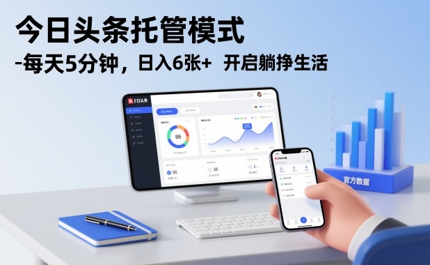 今日头条托管模式，每天5分钟，日入6张+，开启躺挣生活【揭秘】-个创网云网创