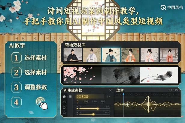 古诗词短视频案例制作教学，手把手教你用AI制作中国风类型短视频-个创网云网创
