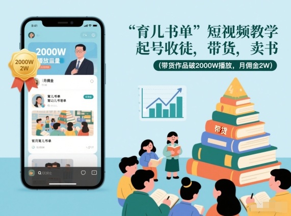 育儿书单短视频教学，起号收徒，带货，卖书(带货作品破2000W播放，月佣金2W)-个创网云网创