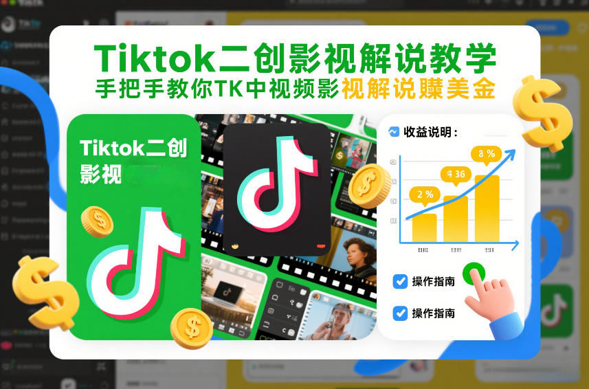 Tiktok二创影视解说教学,手把手教你TK中视频影视解说賺美金(更新26年1月)-个创网云网创