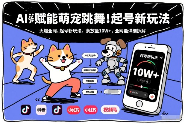 AI赋能萌宠跳舞，火爆全网，起号新玩法，条条播放量10W+，全网最详细拆解-个创网云网创