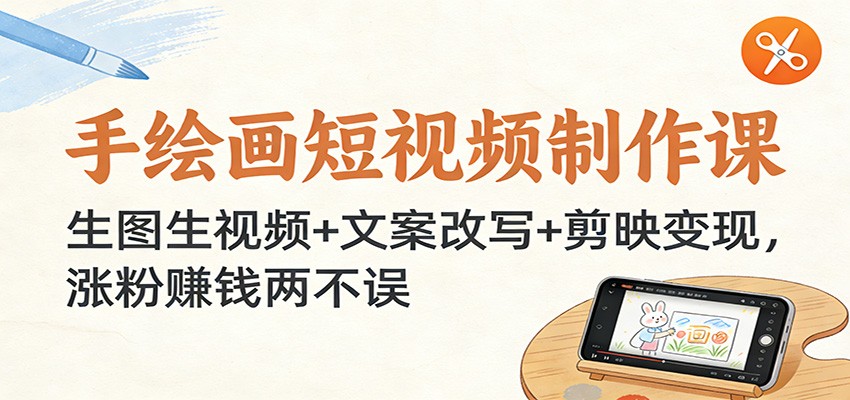 手绘画短视频制作课：生图生视频+文案改写+剪映变现，涨粉赚钱两不误-个创网云网创