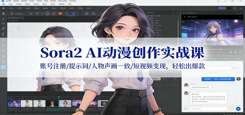 Sora2 AI动漫创作实战课：账号注册/提示词/人物声画一致/短视频变现，轻松出爆款-个创网云网创