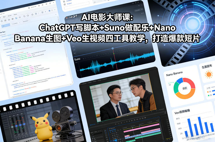 AI电影大师课：ChatGPT写脚本+Suno做配乐+Nano Banana生图+Veo生视频，打造爆款短片-个创网云网创