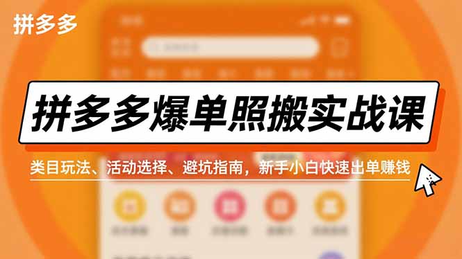 拼多多爆单照搬实战课，类目玩法、活动选择、避坑指南，新手小白快速出单赚钱-个创网云网创