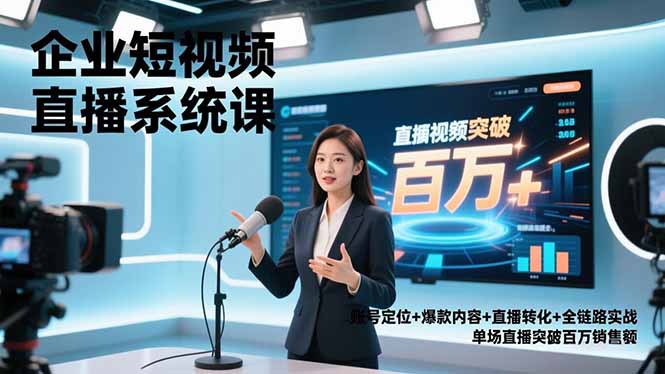 企业短视频直播系统课，账号定位+爆款内容+直播转化+全链路实战，单场直播突破百万销售额-个创网云网创