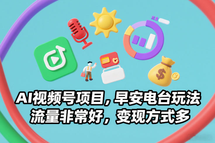 AI视频号项目,早安电台玩法,流量非常好,变现方式多-个创网云网创