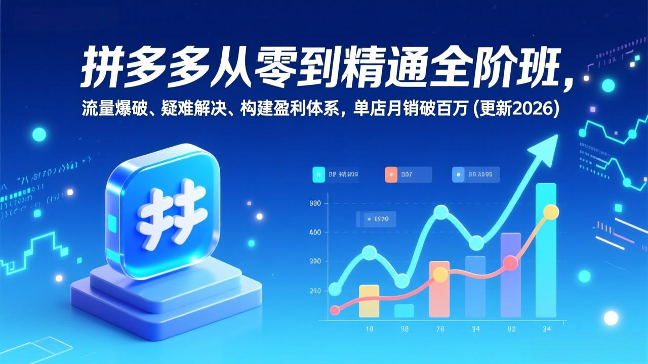 拼多多从零到精通全阶班，流量爆破、疑难解决，构建盈利体系，单店月销破百万(更新2026-个创网云网创