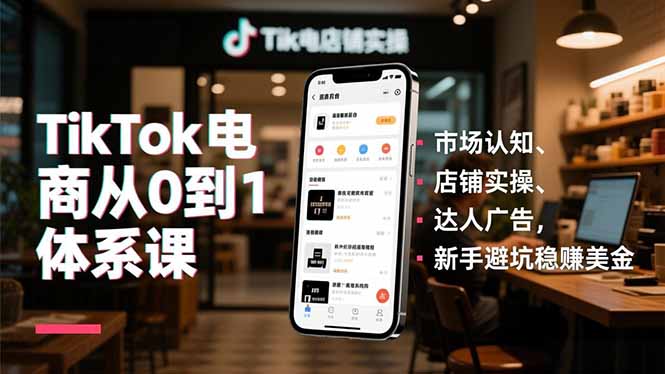 TikTok电商从0到1体系课,市场认知、店铺实操、达人广告,新手避坑稳赚美金-个创网云网创
