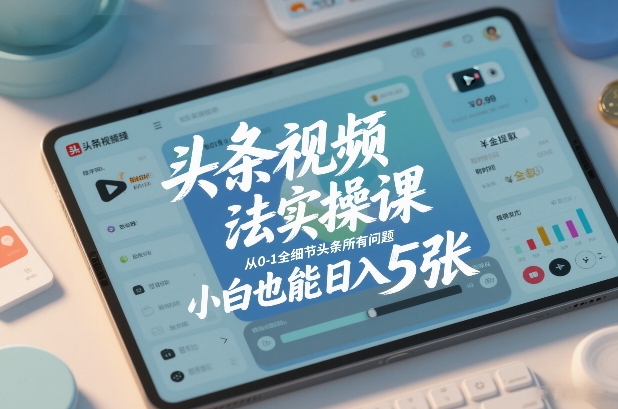 头条视频玩法实操课,从0-1全细节头条所有问题,小白也能日入5张-个创网云网创