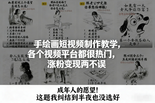 手绘画短视频制作教学，各个视频平台都很热门，涨粉变现两不误-个创网云网创