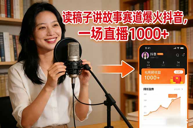 读稿子讲故事赛道爆火抖音，一场直播日入1000+-个创网云网创