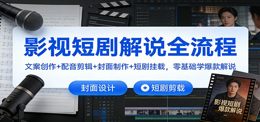 影视短剧解说全流程:文案创作+配音剪辑+封面制作+短剧挂载,零基础学爆款解说-个创网云网创