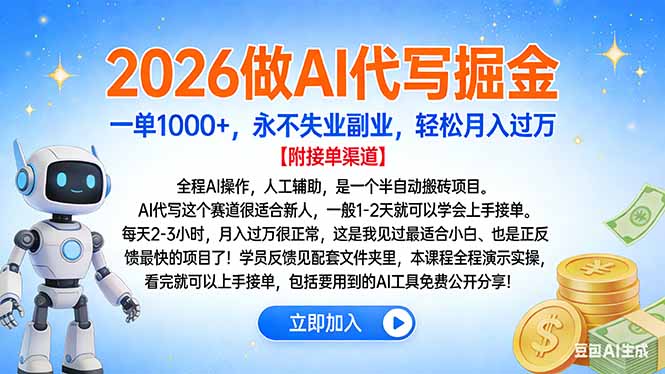 2026做AI代写掘金，一单1000+，永不失业副业，轻松月入过万-个创网云网创