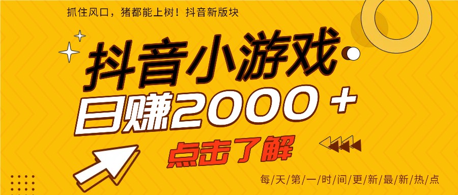 5年爆火的抖音小游戏项目，一部手机日入2000+-个创网云网创
