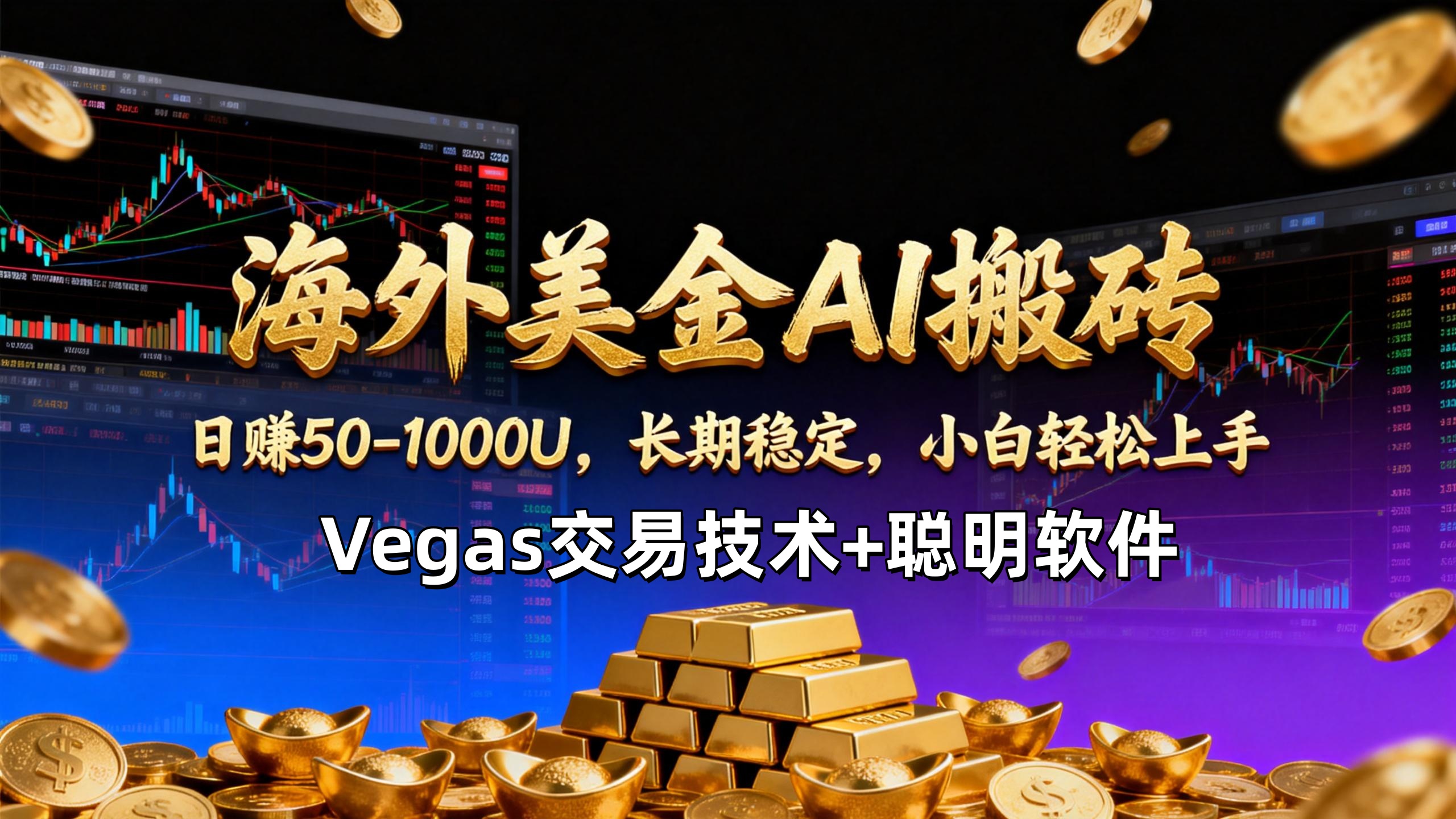 【海外美金AI搬砖】Vegas交易技术+聪明软件，日赚50-1000U，长期稳定，小白轻松上手。-个创网云网创