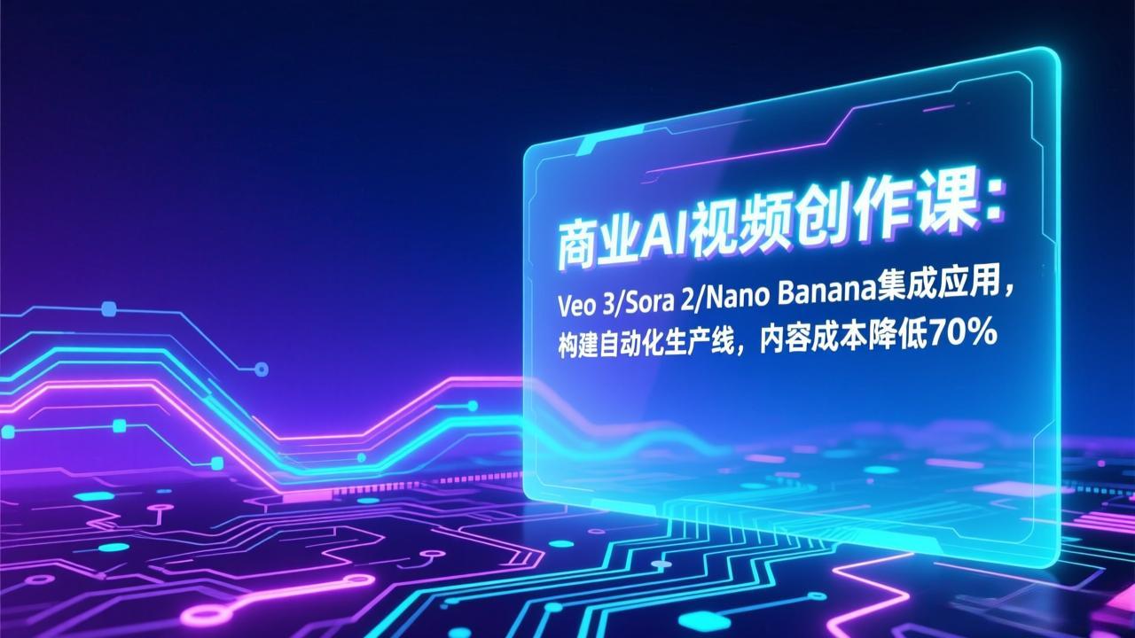 商业AI视频创作课：Veo 3/Sora 2/Nano Banana集成应用，构建自动化生产线，内容成本降低70%-个创网云网创