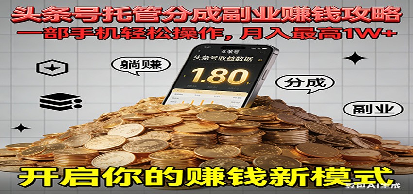 全程托管今日头条，一部手机就可以开干，最高躺赚1W+-个创网云网创