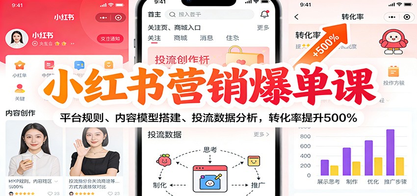 小红书营销爆单课：平台规则、内容模型搭建、投流数据分析，转化率提升500%-个创网云网创