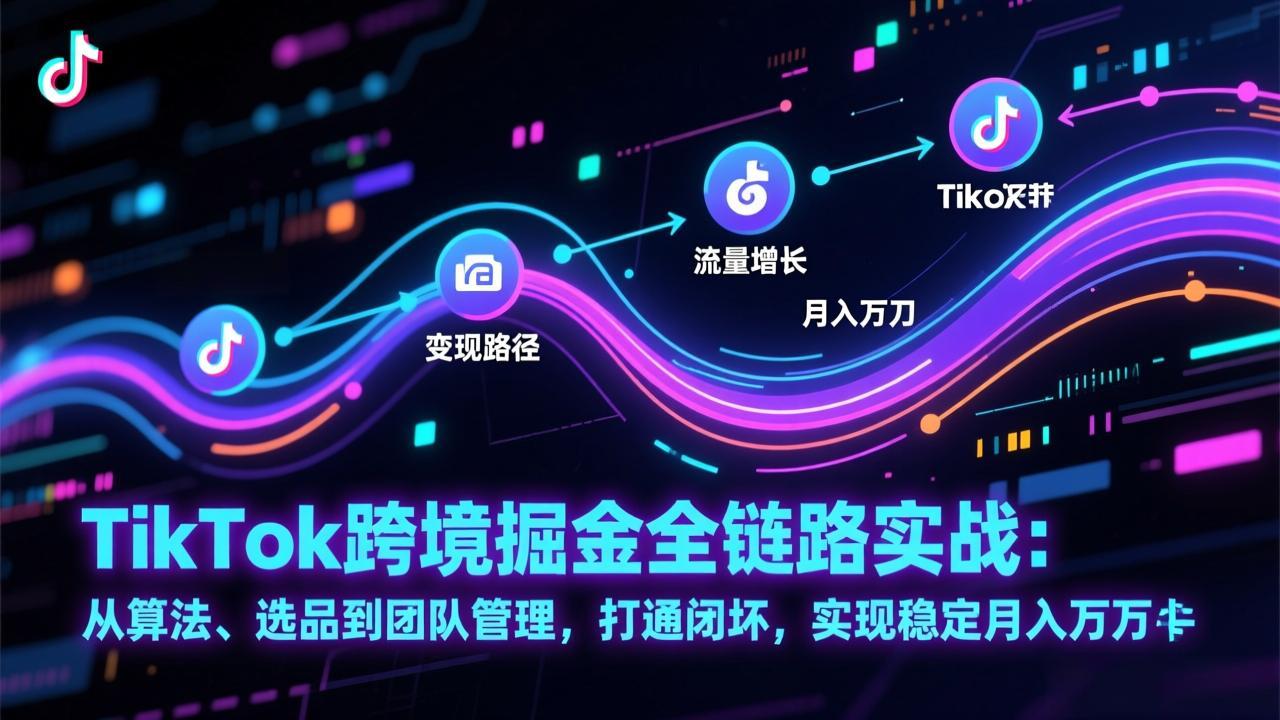 TikTok跨境掘金全链路实战：从算法、选品到团队管理，打通闭环，实现稳定月入万刀-个创网云网创