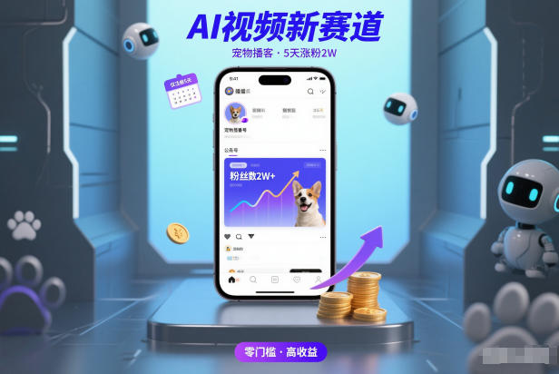 AI视频新赛道，宠物播客仅注册5天涨粉2W，收益非常可观-个创网云网创