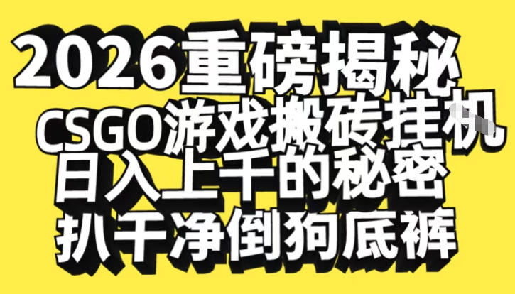 2026开年重磅解密,CSGO游戏搬砖挂G日入1k+的秘密,把倒狗的底裤扒干【揭秘】-个创网云网创