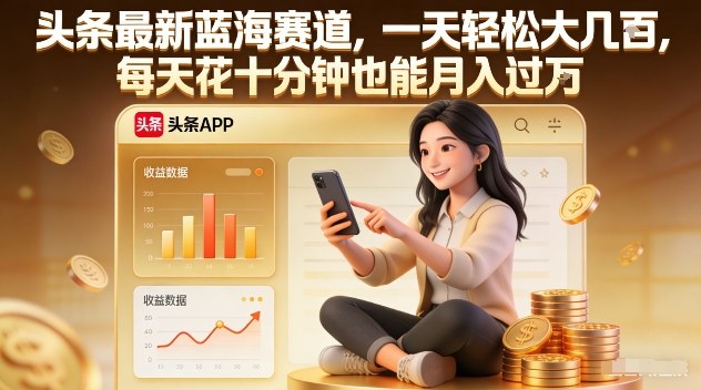 头条最新蓝海赛道,一天轻松大几张,每天花十分钟也能月入过1W【揭秘】-个创网云网创