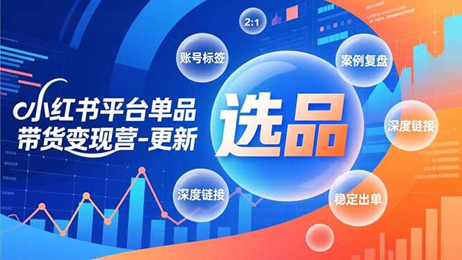 小红书平台单品带货变现营-更新，极致选品、账号标签、案例复盘，深度链接，快速启动稳定出单-个创网云网创