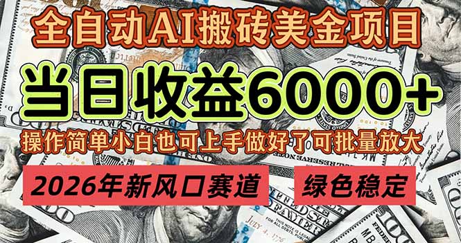 2026年新风口赛道，当日6000+以上，可批量放大，月收入20万+，长期绿色稳定的项目-个创网云网创