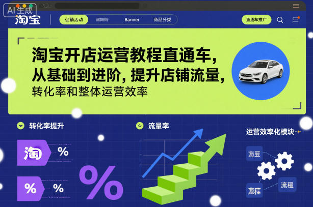 淘宝开店运营教程直通车，从基础到进阶，提升店铺流量，转化率和整体运营效率(更新26年1月)-个创网云网创