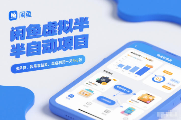 闲鱼虚拟半自动项目，出单快，容易拿结果，单店利润一天3-5张-个创网云网创