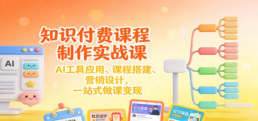 知识付费课程制作实战课：AI工具应用 、课程搭建、营销设计，一站式做课变现-个创网云网创