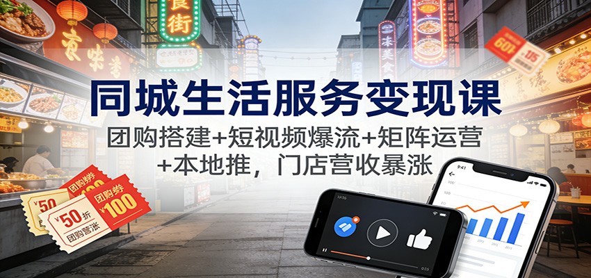 同城生活服务变现课:团购搭建+短视频爆流+矩阵运营+本地推,门店营收暴涨-个创网云网创