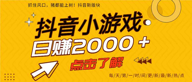 2025年爆火的抖音小游戏项目，一部手机日入2000+-个创网云网创