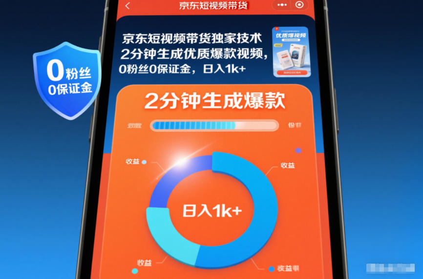 京东短视频带货独家技术，2分钟生成一条优质爆款视频，0粉丝0保证金，日入1k+【揭秘】-个创网云网创