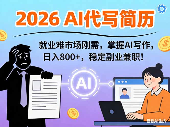 AI代写简历，超暴利，用万能模板月入1-3万实战教程，2026年市场刚需！-个创网云网创