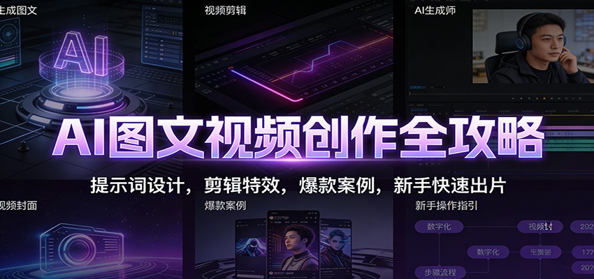 AI图文视频创作全攻略：提示词设计，剪辑特效，爆款案例，新手快速出片-个创网云网创