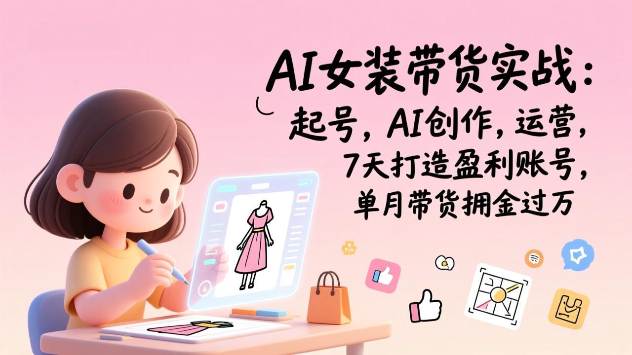 AI女装带货实战:起号,AI创作,运营,7天打造盈利账号,单月带货佣金过万-个创网云网创