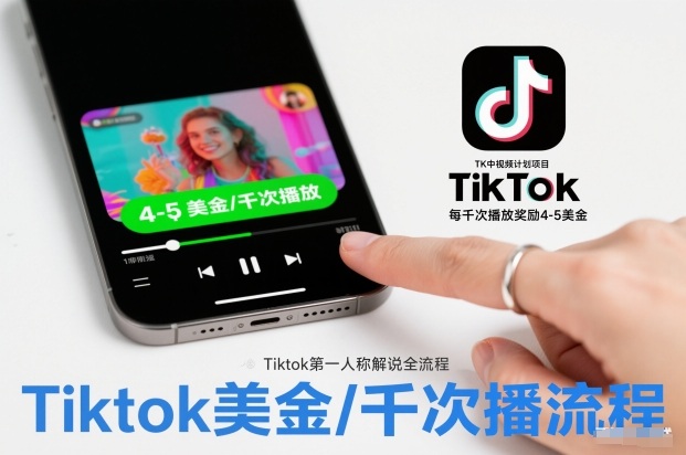 TK中视频计划项目，Tiktok第一人称解说流程，每干次播放奖励4-5美金-个创网云网创