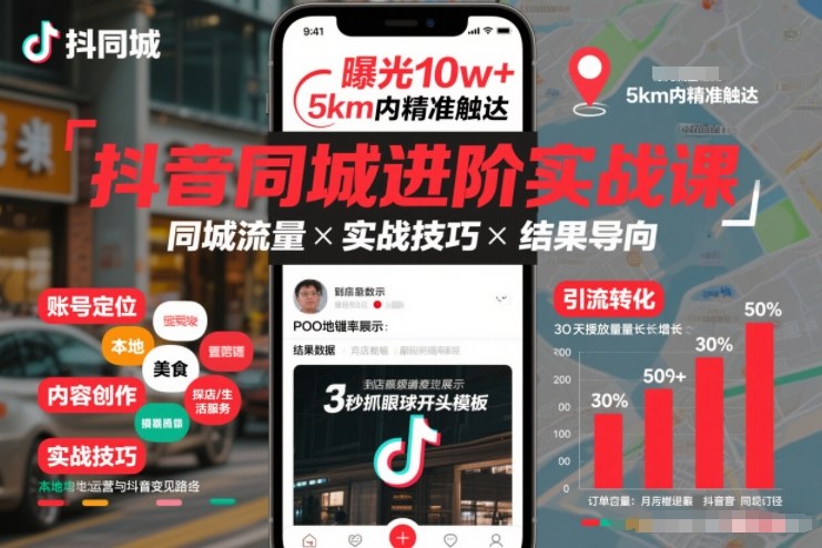 抖音同城进阶实战课,助你同城流量拿到结果-个创网云网创