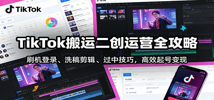 TikTok搬运二创运营全攻略：刷机登录、洗稿剪辑 、过中技巧，高效起号变现-个创网云网创