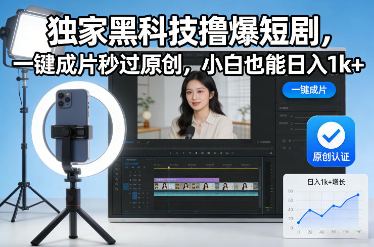 独家黑科技撸爆短剧,一键成片秒过原创,小白也能日入1k+【揭秘】-个创网云网创