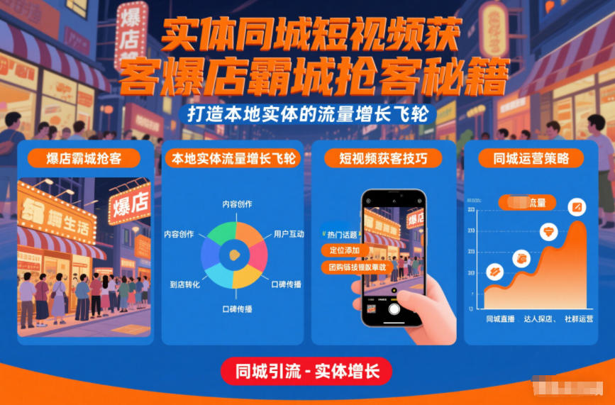 实体同城短视频获客爆店霸城抢客秘籍，打造本地实体的流量增长飞轮-个创网云网创