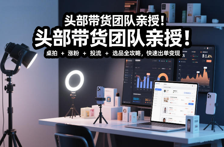 头部带货团队亲授！专业短视频实拍带货课：桌拍+涨粉+投流+选品全攻略，快速出单变现，月入2w+-个创网云网创
