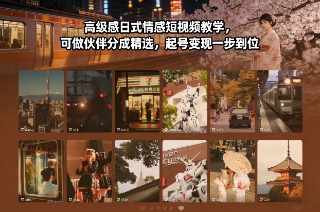 高级感日式情感短视频教学，可做伙伴分成精选，起号变现一步到位-个创网云网创