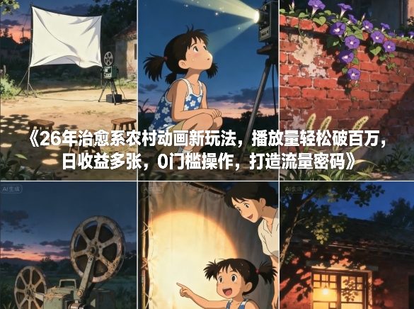 26年治愈系农村动画新玩法，播放量轻松破百万，日收益多张，0门槛操作，打造流量密码-个创网云网创
