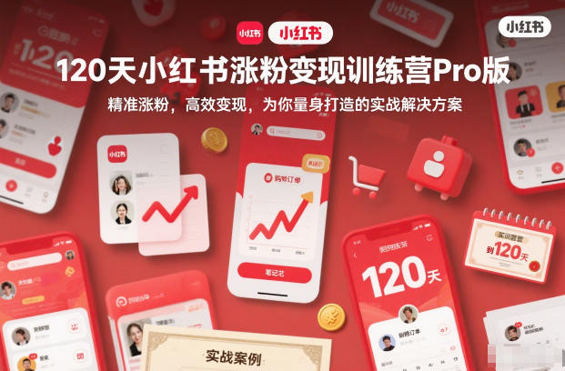 120天小红书涨粉变现训练营Pro版,精准涨粉,高效变现,为你量身打造的实战解决方案-个创网云网创